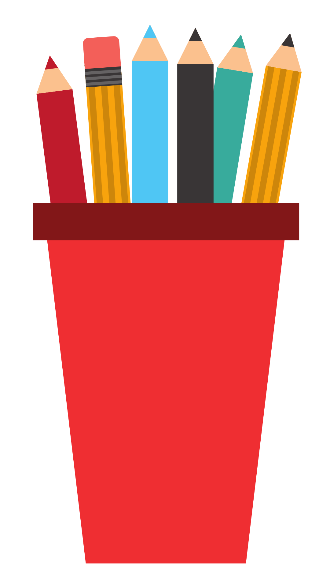 Cartoon graphic of a red pencil pot