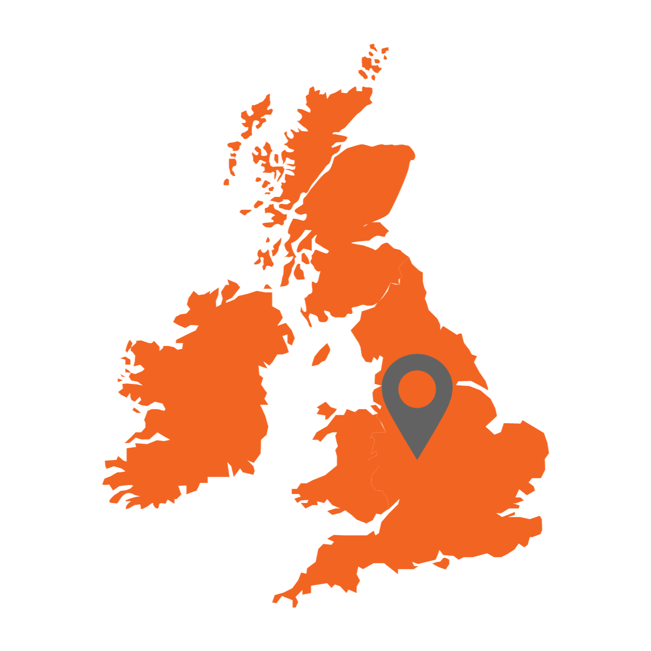 Map of the British Isles with a grey location pin, marking Smile West Midland's location