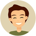 Cartoon of smiling man with brown hair