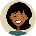 Cartoon of smiling woman with brown hair