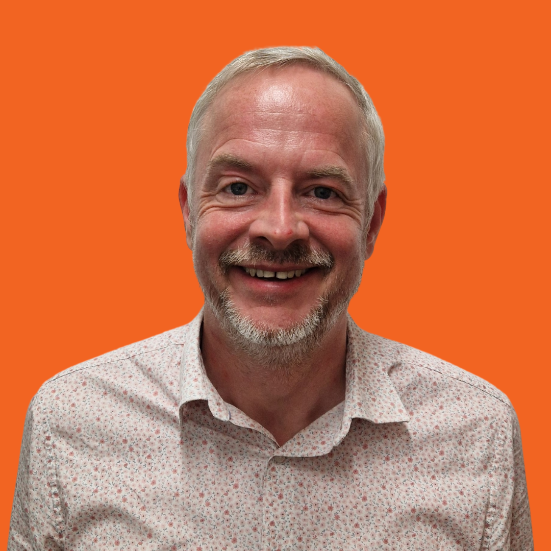 Patrick, East Midlands Team Leader and Recruitment Consultant on an orange background