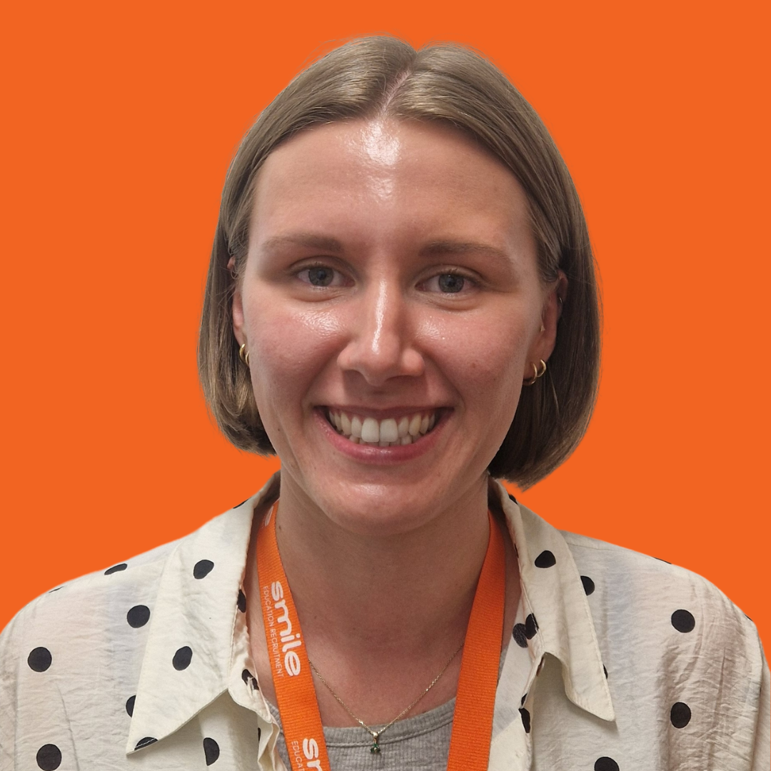 Rosie, East Midlands Recruitment Consultant on an orange background